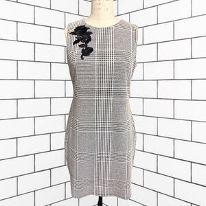 Sharango Houndstooth Sleeveless Sheath Dress w/ Floral Appliqué Women's Size 6P